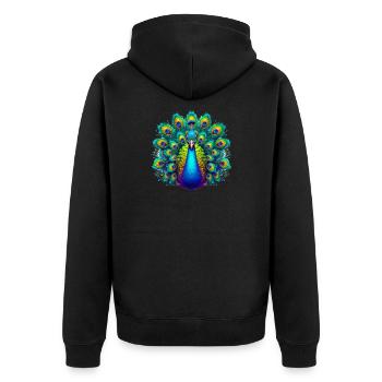 Peacock - Unisex Premium Organic Zip Hoodie - black - Back - Nico (187cm)
