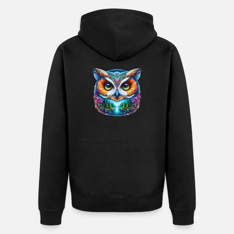 Eule - Unisex Premium Bio Zip Hoodie - Schwarz