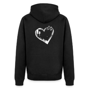 Bergherz-Kletterer - Unisex Premium Bio Zip Hoodie - Schwarz - Hinten - Nico (187cm)