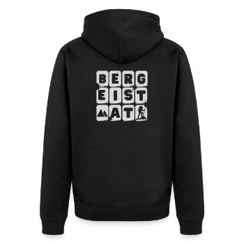 BErGEISTAT - BErGEISTERT, Wortspiel, dialekt - Unisex Premium Bio Zip Hoodie - Schwarz - Hinten - Nico (187cm)