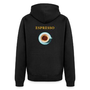 Espresso Kaffee Muster für Kaffeeliebhaber - Unisex Premium Bio Zip Hoodie - Schwarz - Hinten - Nico (187cm)