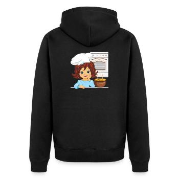 Une jolie fille prépare de la soupe dans la cuisine - Veste à capuche bio Premium Unisexe - noir - Dos - Nico (187cm)