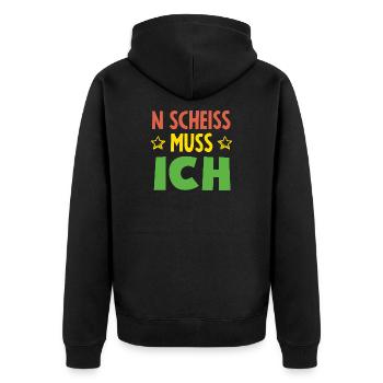 N Scheiß muss ich – Mittelfinger - Unisex Premium Bio Zip Hoodie - Schwarz - Hinten - Nico (187cm)