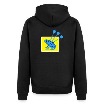 Lustiges DARTS und PFEILGIFTFROSCH Design - Unisex Premium Bio Zip Hoodie - Schwarz - Hinten - Nico (187cm)