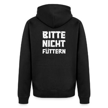 Bitte nicht füttern - Unisex Premium Bio Zip Hoodie - Schwarz - Hinten - Nico (187cm)