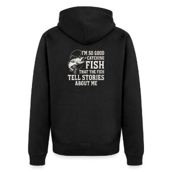 I'm So Good At Catching Fish Angler Spruch Angeln - Unisex Premium Bio Zip Hoodie - Schwarz - Hinten - Nico (187cm)