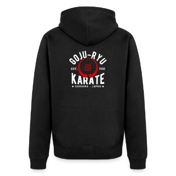Goju Ryu Karate Ost. 1930 Okinawa, Japan - Unisex Premium Bio Zip Hoodie - Schwarz - Hinten - Nico (187cm)