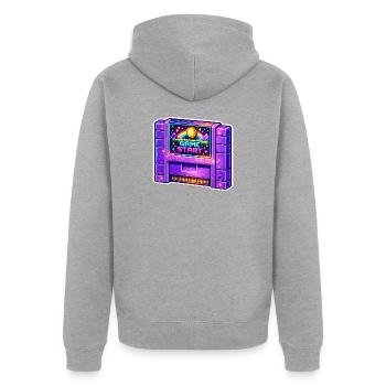 Néon Retro Arcade Start - Veste à capuche bio Premium Unisexe - gris chiné - Dos - Nico (187cm)