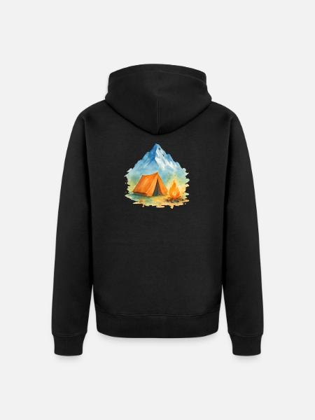 Wasserfarben Lagerfeuer Berg - Unisex Premium Bio Zip Hoodie - Schwarz