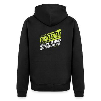 Joueur de pickleball trop paresseux pour le tennis pickleball - Veste à capuche bio Premium Unisexe - noir - Dos - Nico (187cm)