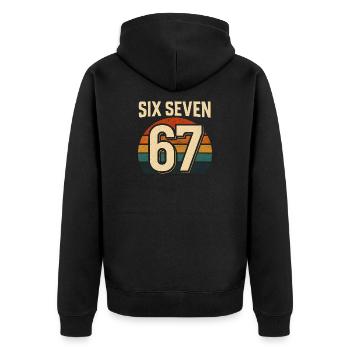 Six Seven 67 Italian Brainrot Retro Sunset Meme - Unisex Premium Organic Zip Hoodie - black - Back - Nico (187cm)