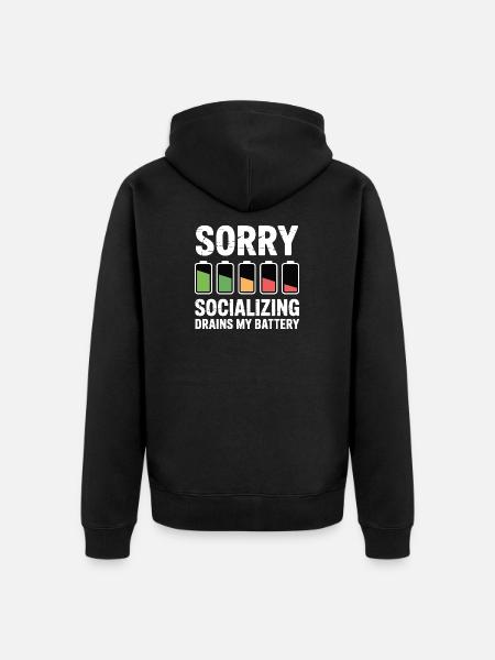 Joke about sociable, exhausted introverts - Unisex Premium Organic Zip Hoodie - black