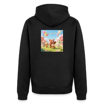 Bunte Bären-Jamboree - Unisex Premium Bio Zip Hoodie - Schwarz - Hinten - Nico (187cm)