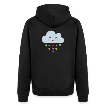 Cute Cloud Rainbow Hearts Kawaii Happy Mood Design - Unisex Premium Bio Zip Hoodie - Schwarz - Hinten - Nico (187cm)