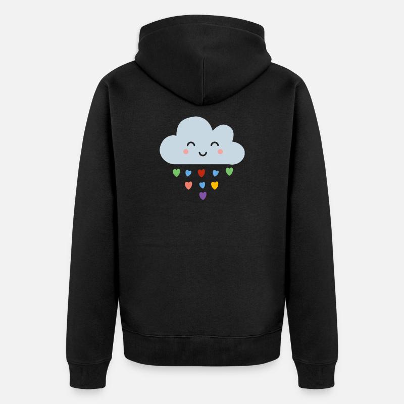 Mignons nuages en forme de cœurs arc-en-ciel Kawaii Happy Mood Design - Veste à capuche bio Premium Unisexe - noir