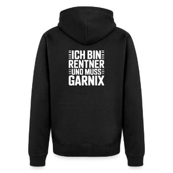 Ich bin Rentner – Muss gar nix - Unisex Premium Bio Zip Hoodie - Schwarz - Hinten - Nico (187cm)