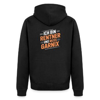 Ich bin Rentner – muss gar nix - Unisex Premium Bio Zip Hoodie - Schwarz - Hinten - Nico (187cm)