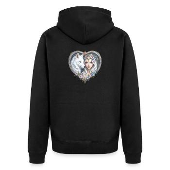 Femme Loup Florale dans le Cœur - Veste à capuche bio Premium Unisexe - noir - Dos - Nico (187cm)