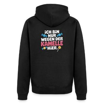 Karneval Nur Wegen Der Kamelle Hier Karnevalszug - Unisex Premium Bio Zip Hoodie - Schwarz - Hinten - Nico (187cm)