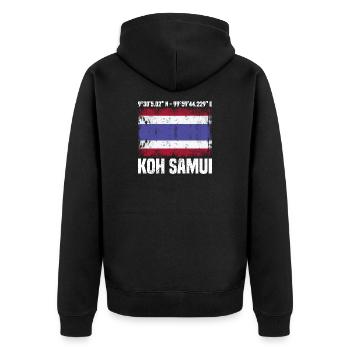 Koh Samui Koordinaten - Unisex Premium Bio Zip Hoodie - Schwarz - Hinten - Nico (187cm)