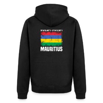 Mauritius Koordinaten - Unisex Premium Bio Zip Hoodie - Schwarz - Hinten - Nico (187cm)