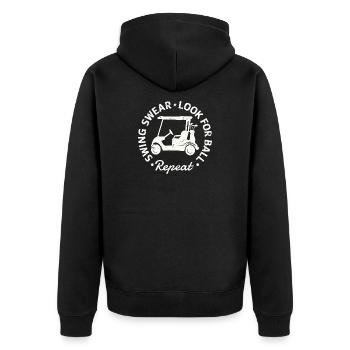 Swing Swear - Look For Ball - Repeat  - Unisex Premium Bio Zip Hoodie - Schwarz - Hinten - Nico (187cm)