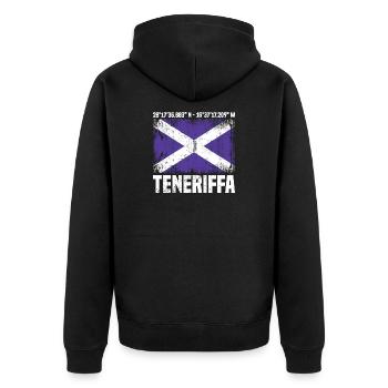 Teneriffa Koordinaten - Unisex Premium Bio Zip Hoodie - Schwarz - Hinten - Nico (187cm)