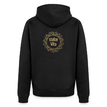Sonne Dolce Vita Gold Lifestyle Print Bürohumor - Unisex Premium Bio Zip Hoodie - Schwarz - Hinten - Nico (187cm)