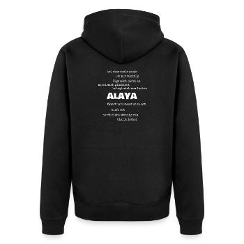 Spruch Alaya - Unisex Premium Bio Zip Hoodie - Schwarz - Hinten - Nico (187cm)