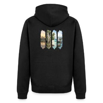 Kambodscha Travel – Angkor Wat & Natur Motiv - Unisex Premium Bio Zip Hoodie - Schwarz - Hinten - Nico (187cm)