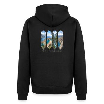 Montenegro Travel – Bucht von Kotor Motiv - Unisex Premium Bio Zip Hoodie - Schwarz - Hinten - Nico (187cm)