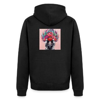 Kranich in Farbe - Unisex Premium Bio Zip Hoodie - Schwarz - Hinten - Nico (187cm)
