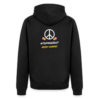 Atomkrieg? Nein danke! – Peace Zeichen - Unisex Premium Bio Zip Hoodie - Schwarz - Hinten - Nico (187cm)