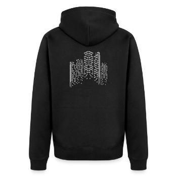 Neon City Skyline Silhouette - Unisex Premium Bio Zip Hoodie - Schwarz - Hinten - Nico (187cm)