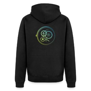Meisterwerk Uhren Uhr Mechanik Farben icon Logo - Unisex Premium Bio Zip Hoodie - Schwarz - Hinten - Nico (187cm)
