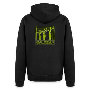 Calisthenics Crew Silhouette - Unisex Premium Bio Zip Hoodie - Schwarz - Hinten - Nico (187cm)