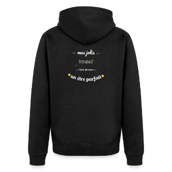 Jolis petits défauts cadeau humour homme ou femme - Veste à capuche bio Premium Unisexe - noir - Dos - Nico (187cm)