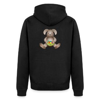 kleiner Osterhase mit Osternest voller Ostereier - Unisex Premium Bio Zip Hoodie - Schwarz - Hinten - Nico (187cm)