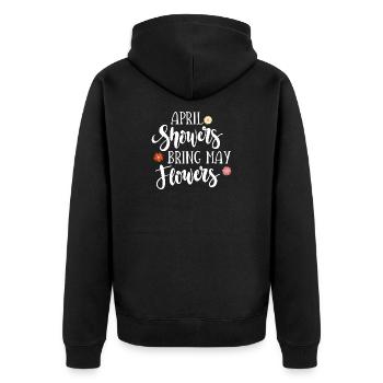 Aprilschauer bringen Maiblumen - Unisex Premium Bio Zip Hoodie - Schwarz - Hinten - Nico (187cm)