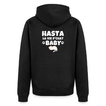 chat, amoureux des chats, chat humour - Veste à capuche bio Premium Unisexe - noir - Dos - Nico (187cm)