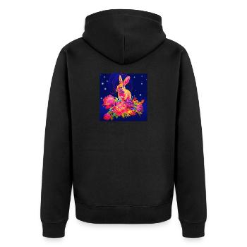 Space-Kaninchen - "hat was genommen" - Unisex Premium Bio Zip Hoodie - Schwarz - Hinten - Nico (187cm)