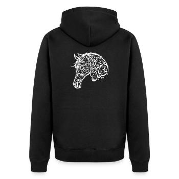 Arabische Kalligrafie Pferdekopf Kunst - Unisex Premium Bio Zip Hoodie - Schwarz - Hinten - Nico (187cm)