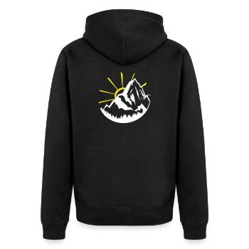 mountains, hiking, sun, sport, outdoor, mountainlove - Unisex Premium Organic Zip Hoodie - black - Back - Nico (187cm)