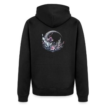 Croissant de lune en argent, avec cristaux et fleurs - Veste à capuche bio Premium Unisexe - noir - Dos - Nico (187cm)