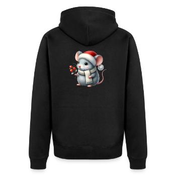 Cute Mouse with Santa Hat and Berry Branch - Unisex Premium Organic Zip Hoodie - black - Back - Nico (187cm)
