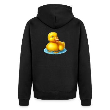 Ente Ente Ente Ente Ente - Unisex Premium Bio Zip Hoodie - Schwarz - Hinten - Nico (187cm)