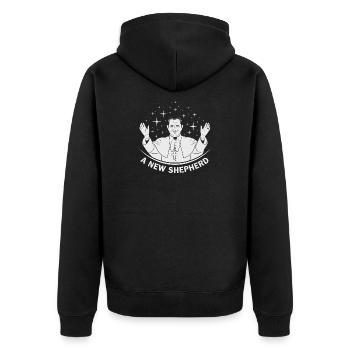 Ein Neuer Hirte - Unisex Premium Bio Zip Hoodie - Schwarz - Hinten - Nico (187cm)