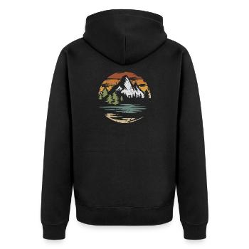 Paysage de montagne vintage – Nature & Adventure Design - Veste à capuche bio Premium Unisexe - noir - Dos - Nico (187cm)