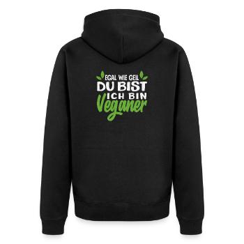 Achtung Ich Bin Veganer Lustiges Veganer Geschenk - Unisex Premium Bio Zip Hoodie - Schwarz - Hinten - Nico (187cm)