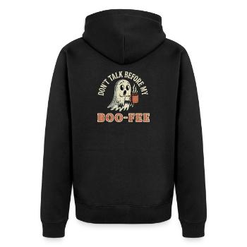 Gruseliger Geist mit Kaffee Zitat - Unisex Premium Bio Zip Hoodie - Schwarz - Hinten - Nico (187cm)